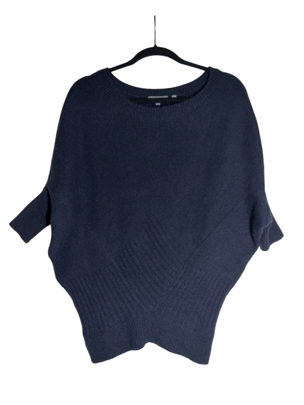 VINCE Poncho Sweater Navy Blue Knit Merino Wool and Camel Hair Size Small Soft